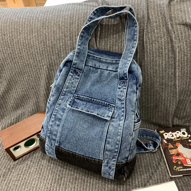 Basic Style Denim Rugzakken Voor Vrouwen 2024 Nieuwe Rits Mode Rugzak Casual Veelzijdige Hot Sale Jeugd Bolsas Femininas