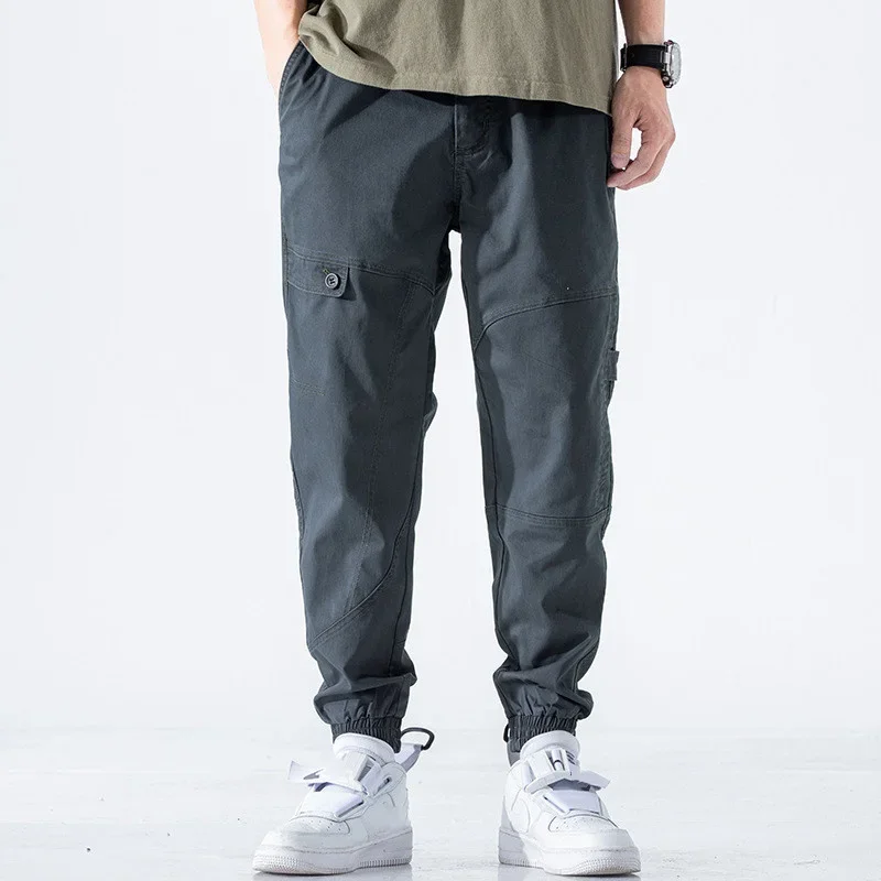 Work Pants Men Clothing Joggers Black Khaki Casual Cargo For 100 Cotton Streetwear Jogging Trousers Male 2024