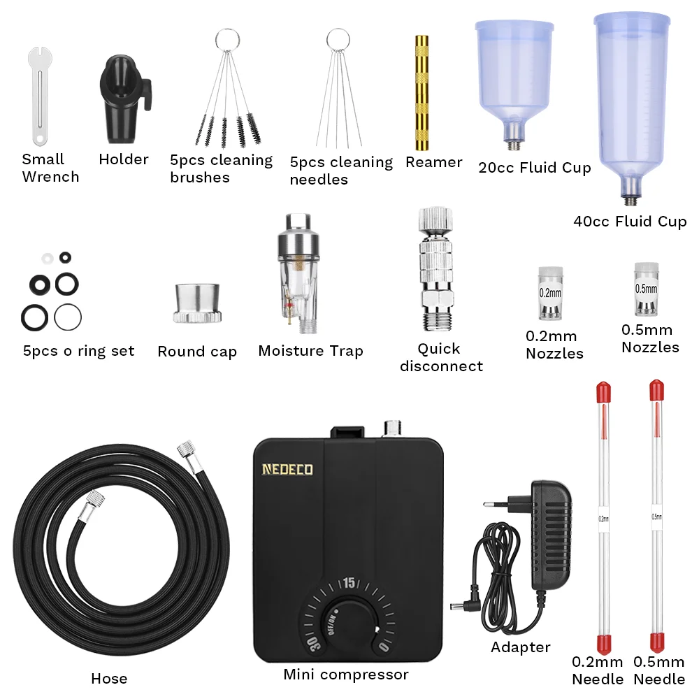 Aerógrafo de doble acción con Kit de compresor de parada automática de 30psi, pistola pulverizadora de cepillo de aire para maquillaje, pintura de