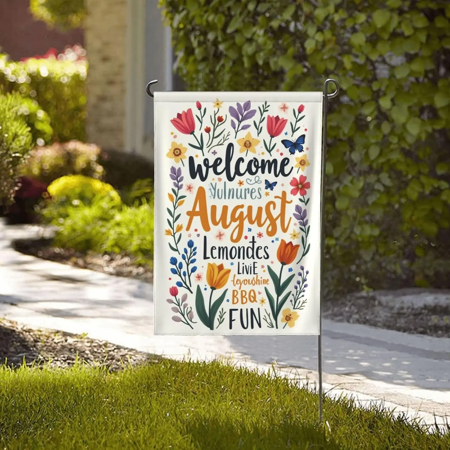 Welcome August Garden Flag 12X18 Inch Double Sided Lemons Sunshine BBQ Floral Summer Yard Banner Outdoor Lawn Patio Decor fo yyi