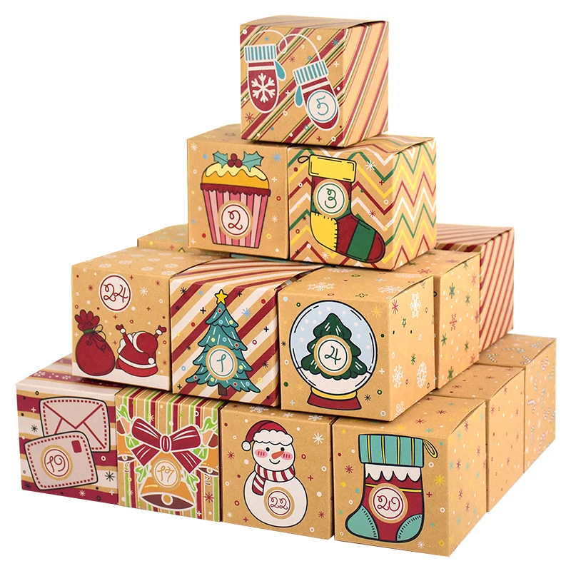 

24pcs/set Christmas Advent Calendar Candy Box Santa Claus Countdown Kraft Paper Gift Box Merry Xmas Decoration For Home New Year