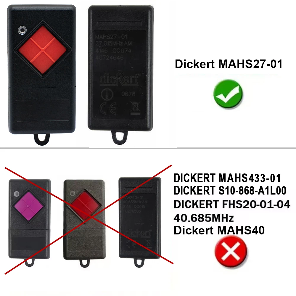 100 % kompatibel DICKERT MAHS27-01 MAHS27-04 27,015 MHz Garagenfernbedienung Red Button DICKERT 27 MHz Handsender