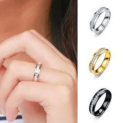 Size US6-13 Gold Silver Plated Black Color Stainless Steel Zircon Couple Ring Women's Ring Men's Ring male female jewelry