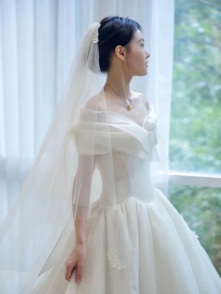 

Princ Sle One oulder Wedding Dr Ele Sensation Bridal Gown Korean Sle No Sve awl Middle Waist Long Tail