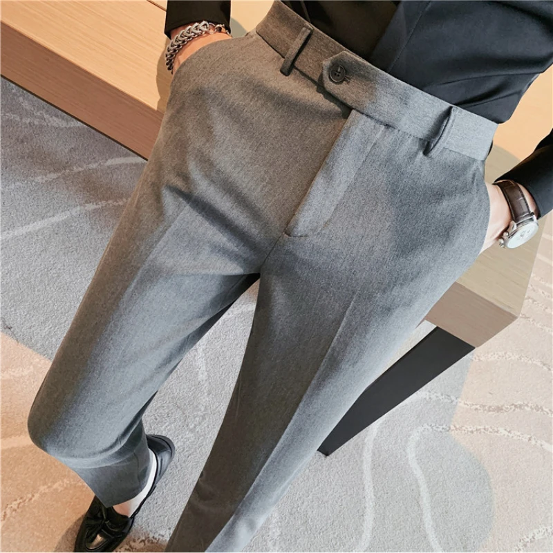 Business Slim Fit Pants/ Brand Clothing New Men's Autumn Winter Solid Colored Embroidered Pants/ Male Fashion Leisure Suit Pants