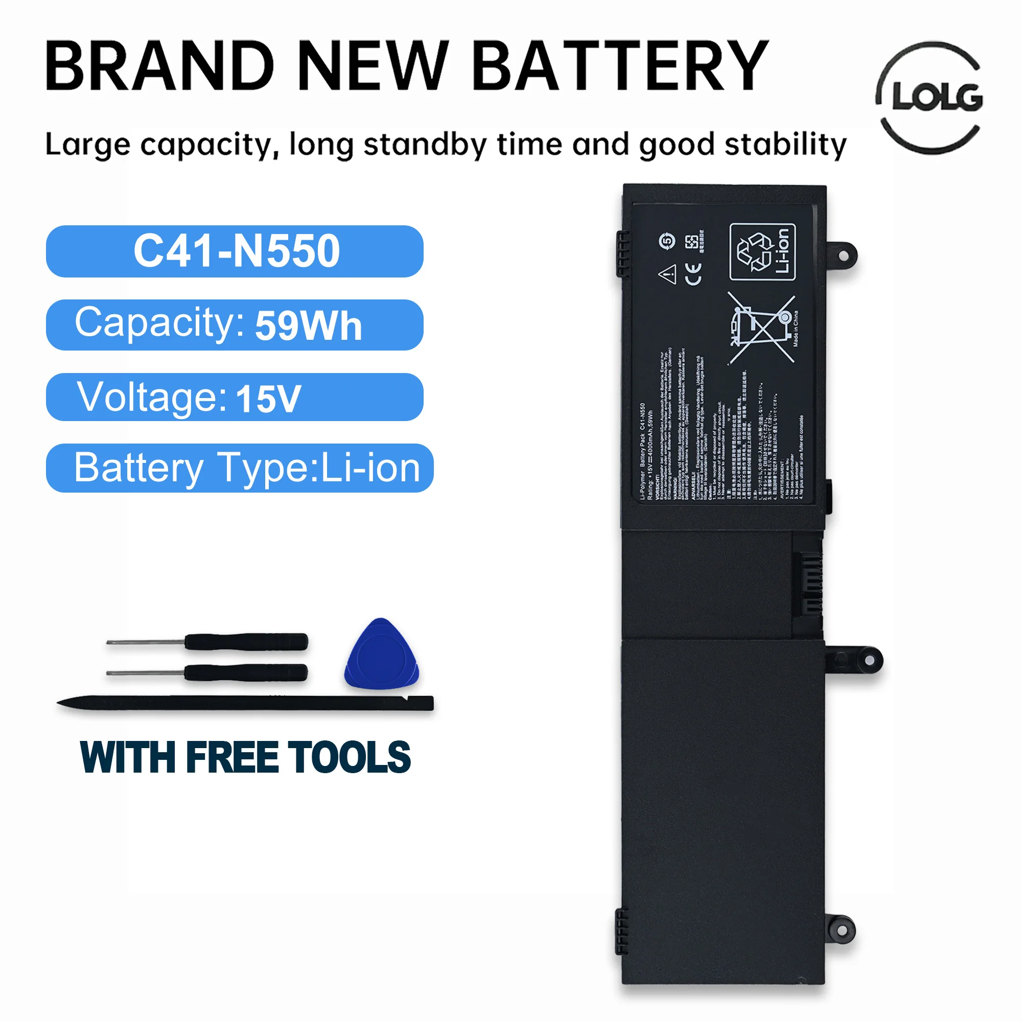 C41-N550 15V 4000mAh/59WH Laptop Battery for ASUS N550 N550J N550X47JS N550X47JV N550X47JV-S N550X47JV-SL Q550LF Notebook