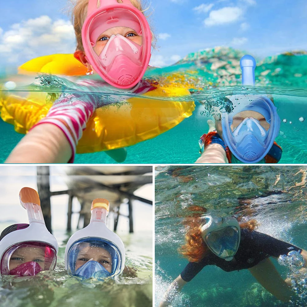 Underwater Snorkeling Full Face Children Swimming Mask Set Scuba Diving Respirator Masks Anti Fog Safe Breathing for Kids Adult