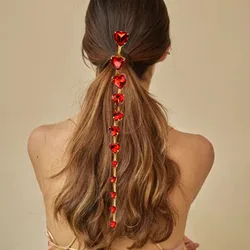 Stonefans Red Heart Hairpin Women 2024 Headband Jewelry for Women Personality Indian Wedding Hair Comb Chain Wedding Decoration