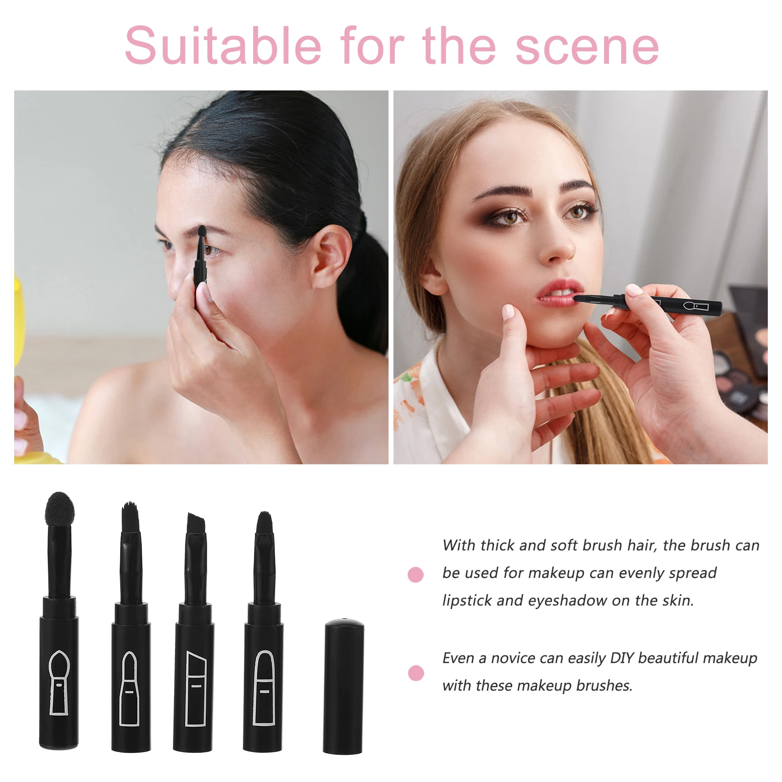 Pennello per trucco professionale 4 in 1, design leggero e compatto per ombretto, labbra, sopracciglia, applicazione cosmetica, uso quotidiano