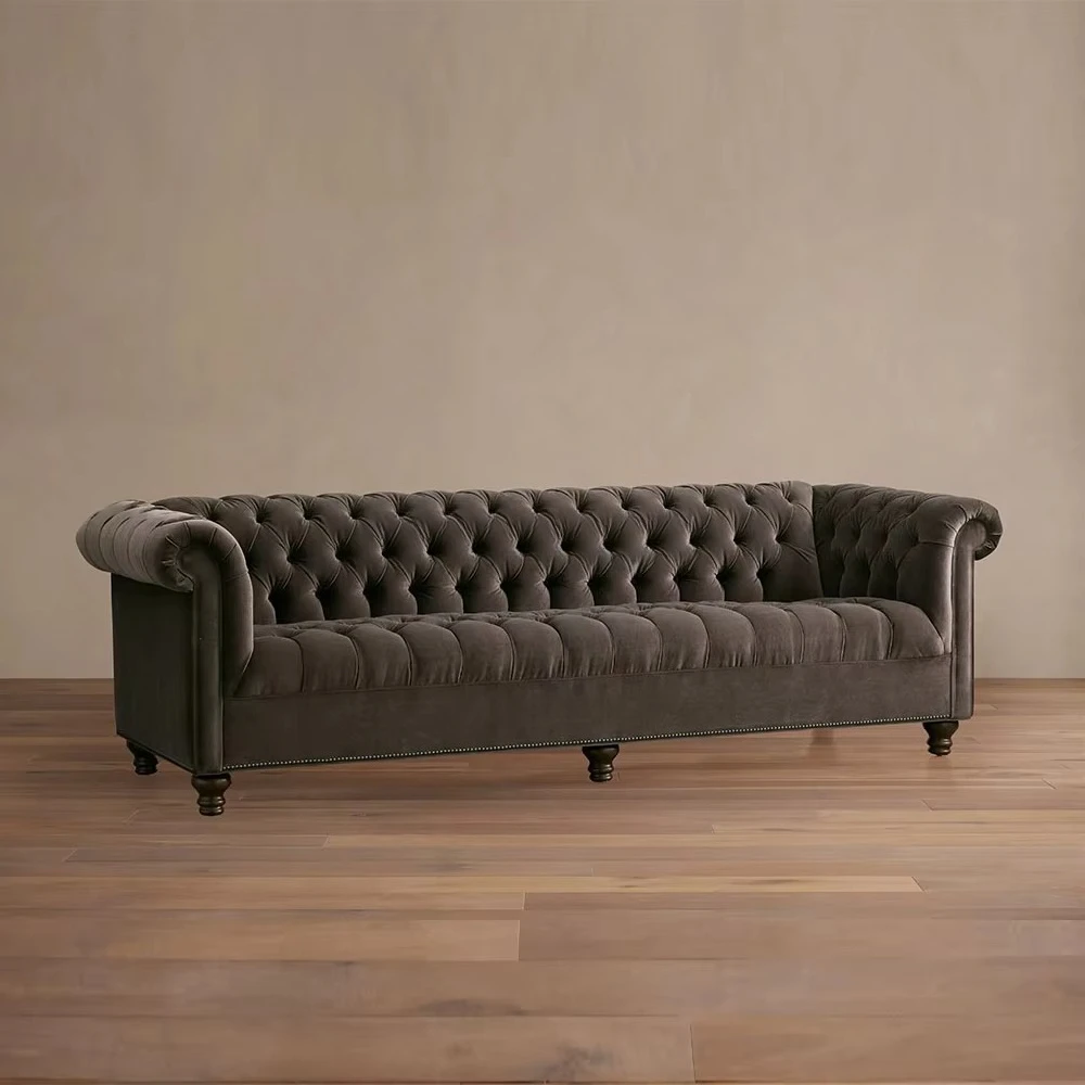 Contemporary American Style Reclining Velvet Sofa with Hand-Tufted Detailing for Hotel Office Living Room Waiting Room Lounge