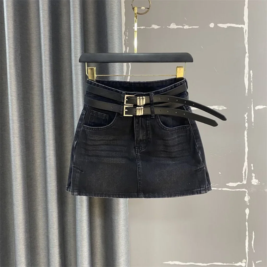 Skirt Girls Spring New Korean Elastic Waist Forking Cowboy Short 2024 Simple Childrens Clothing Pocket Personality