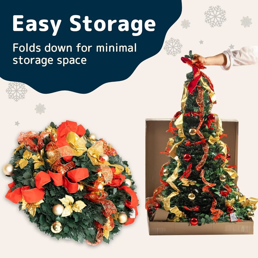 Premium 6 ft vor dekorierten Weihnachts baum mit warmen Lichtern, Gold und Rot, Poly vinylchlorid Material