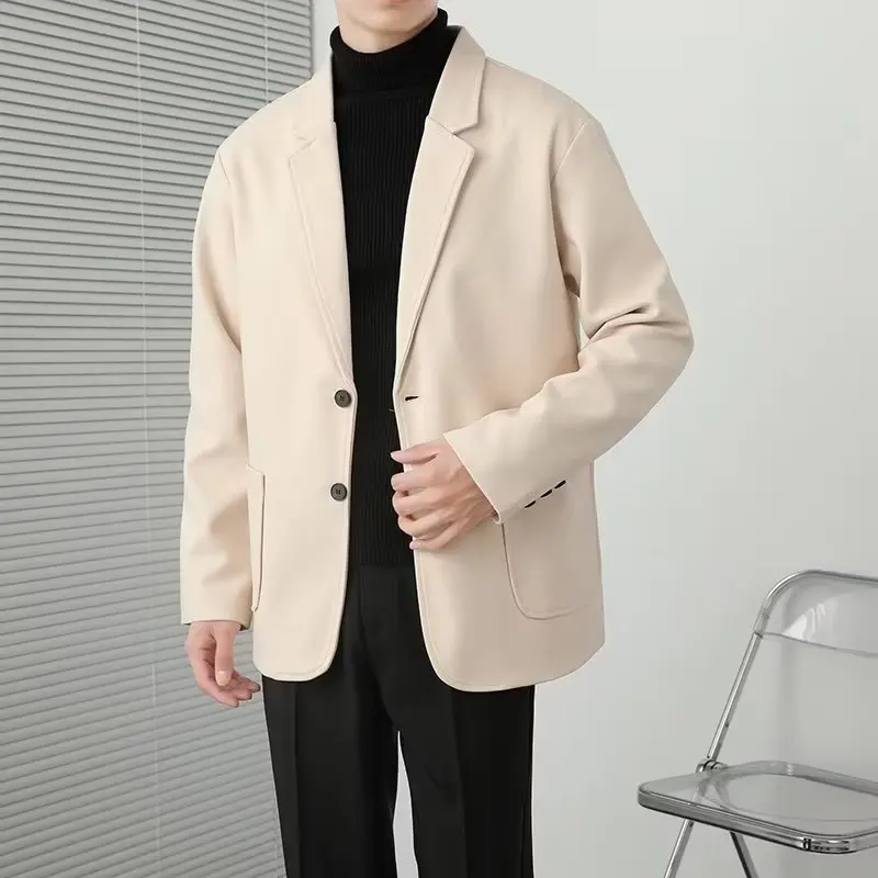 Blazer pria, blazer pria cerdas kasual gaya Korea sederhana, temperamen tampan musim gugur semua-cocok gaya Harian Klasik Hipster Normcore