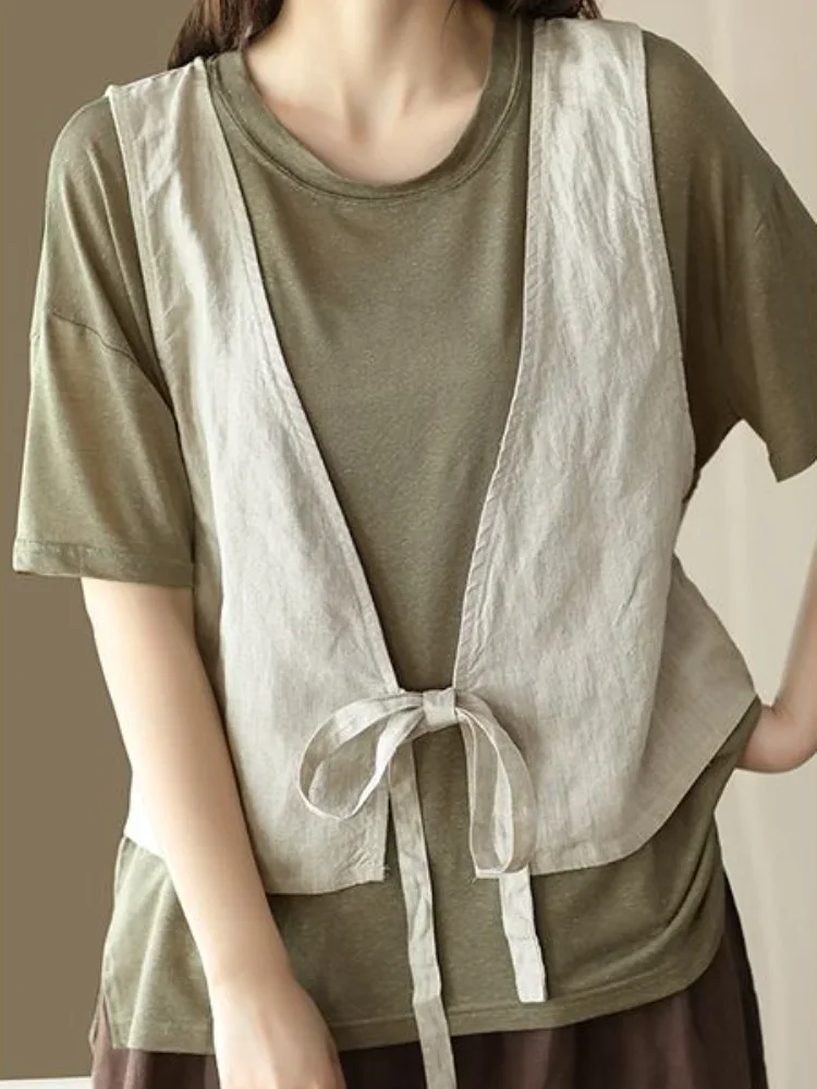 

Простые жилеты на шнуровке, женские однотонные тонкие летние верхняя одежда, литературные милые укороченные жилеты с v-образным вырезом для отдыха, без рукавов, дышащие, новые популярные Ins