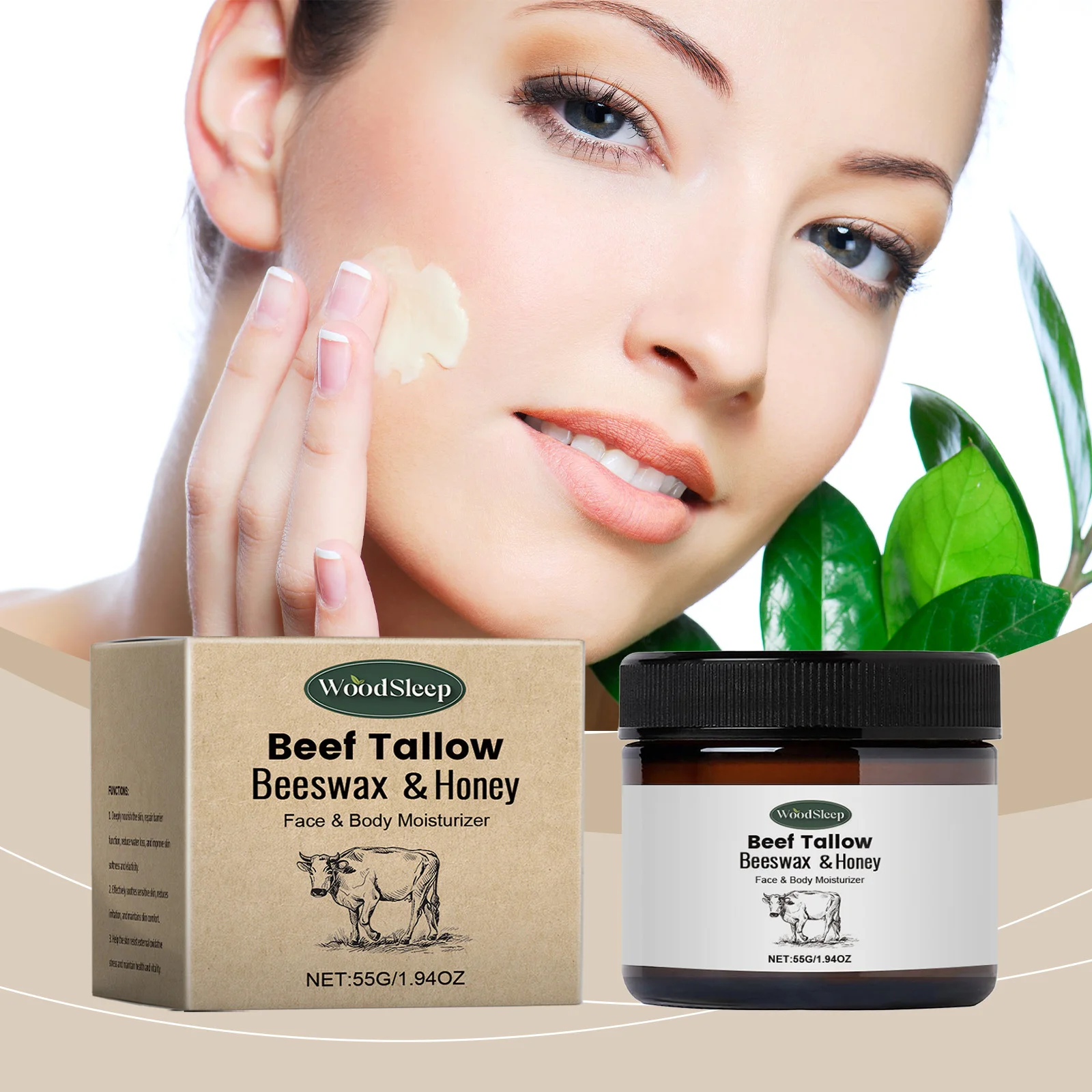 Crema idratante viso corpo al miele di manzo Tallow & Beeswax - Crema naturale per la cura della pelle per pelli secche, 55 g/1,94 once - Ultra idratante