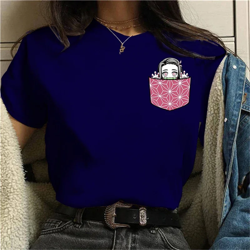 New Anime Pocket Kamado Nezuko Printed T-shirts Fashion Harajuku Women Summer Tee Shirt Unisex Casual Short Sleeve Tops