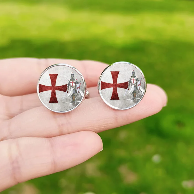 Retro Knights Templar Cufflinks High Quality Glass Dome Red Cross Masonic Pattern Exquisite Mens Cuff Links Buttons - Image 2