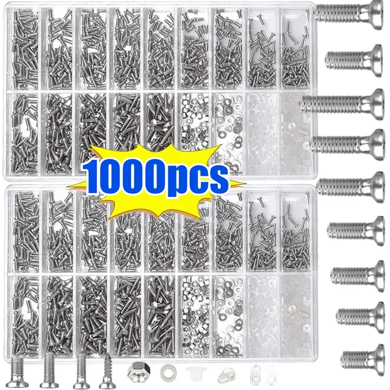 1000pcs Eyeglass Accessories PM Round Eyeglass Screws, Screw Washers, Small Repair Screws