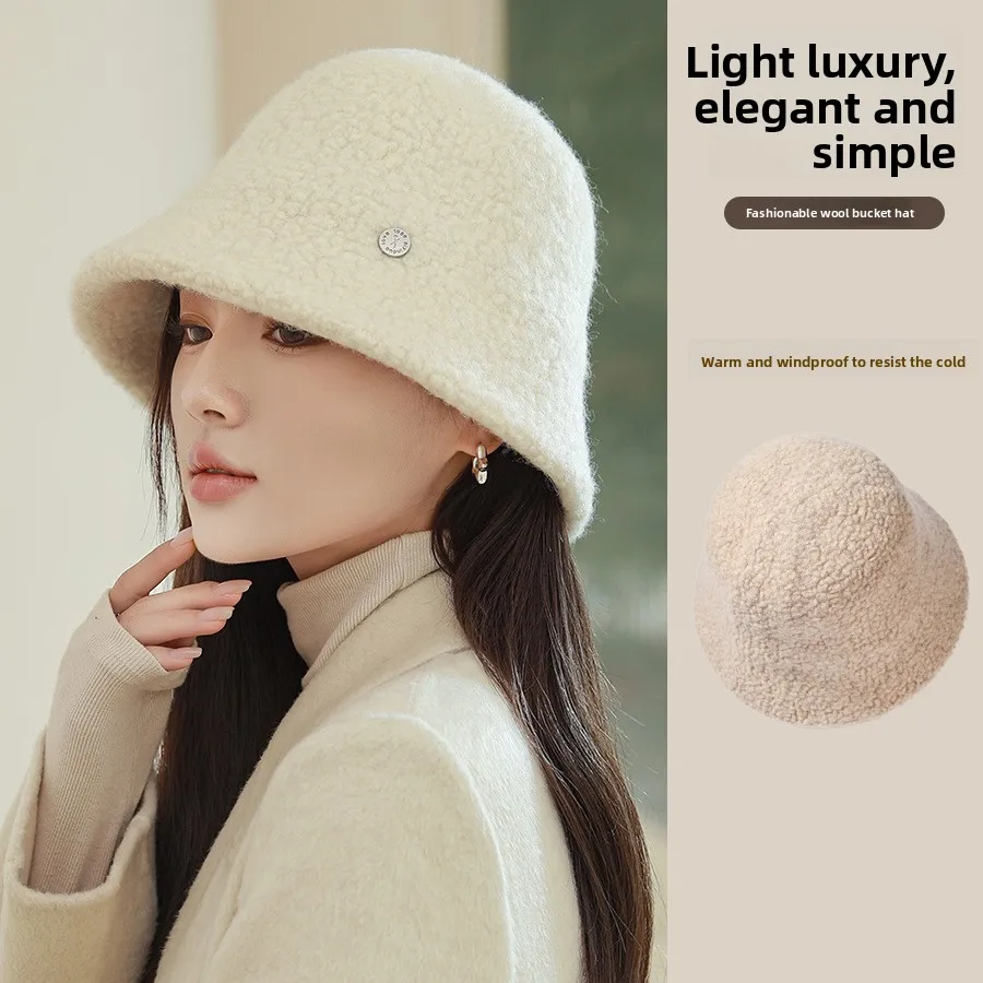 Xiaohongshu Internet Celebrities Recommend Granular Wool Bucket Hat Wide Edge Face Small Sunshade Basin Hat Warm Hat