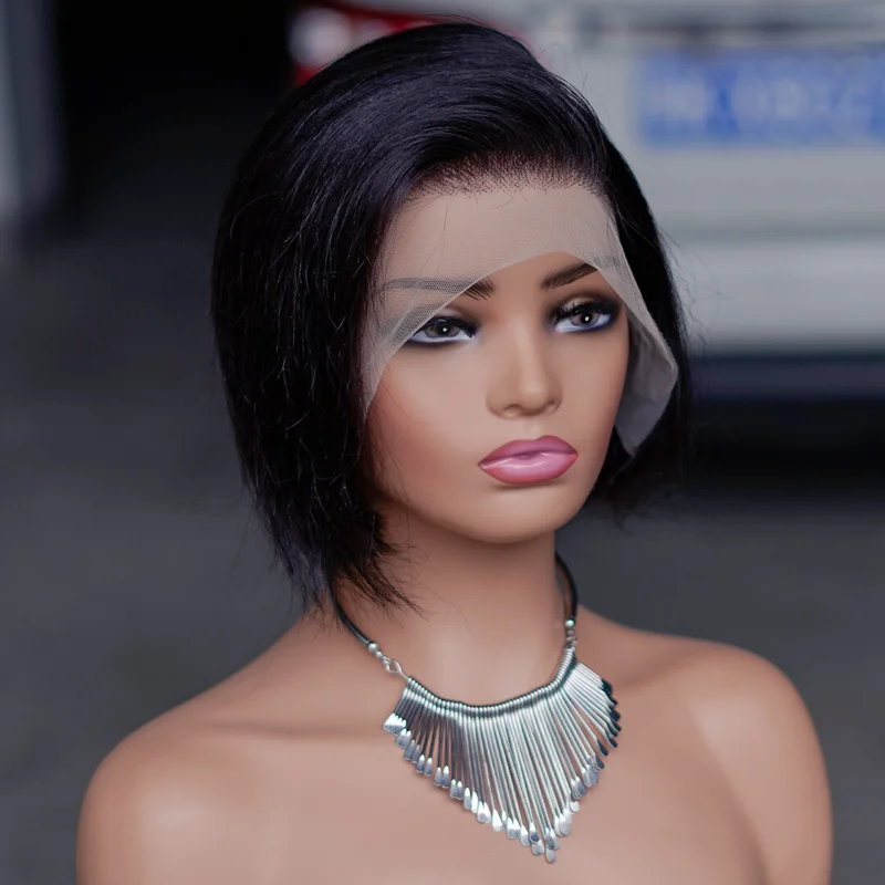 Black Short Pixie Cut 100% Hair Wig 13x4 Lace Frontal Wigs Pre Plucked Wig