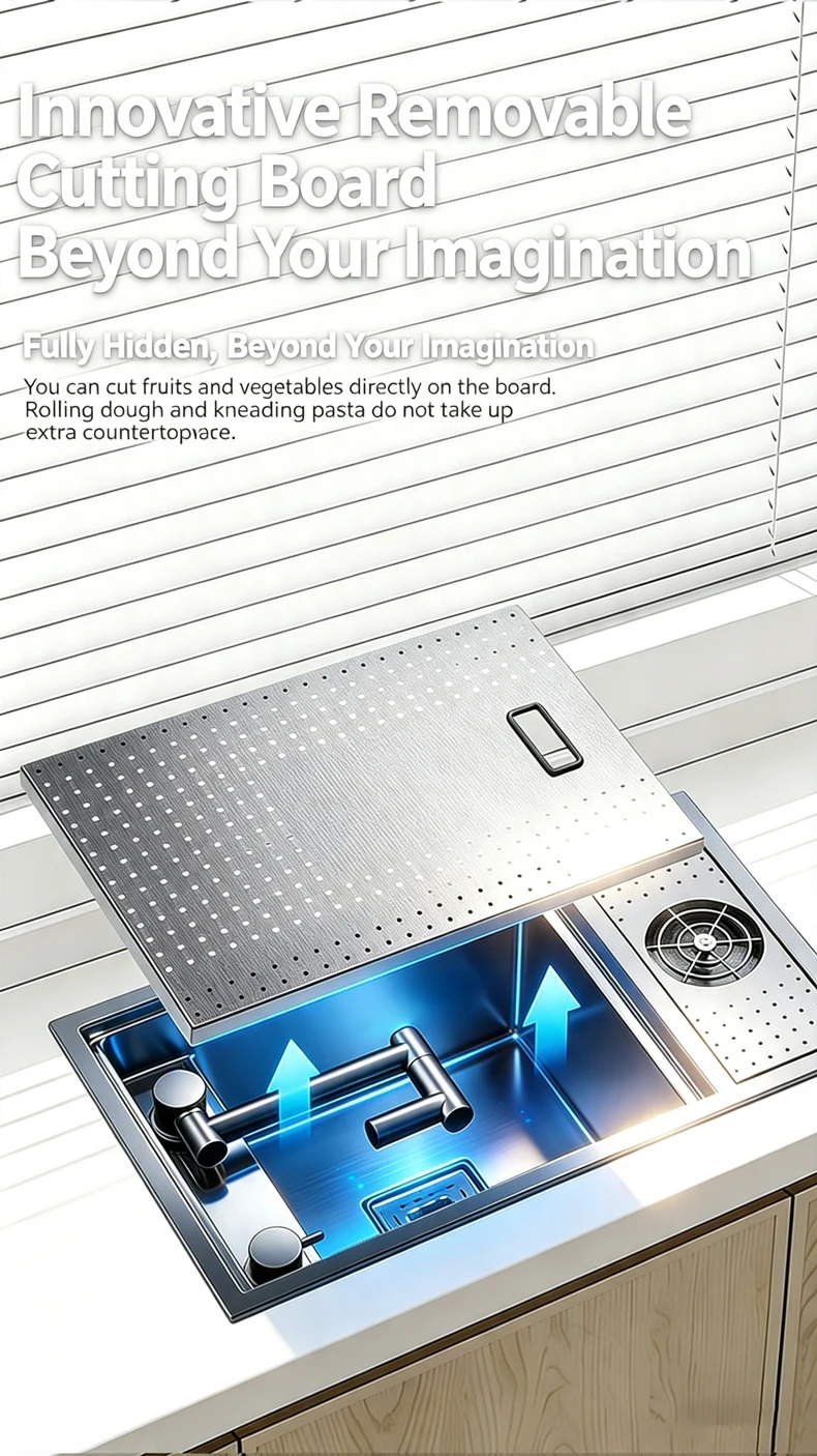 Cup Washer Hidden Bar Sinks With Lid MultifunctionalStainless Steel Kitchen Sink Single Slot Undermount Bowl