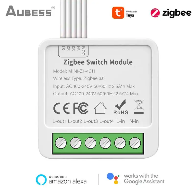 New Tuya Wifi / Zigbee 16A Mini Smart Switch 1/2/3/4 Gang Support 2-way Control With Smart Life Alexa Google Home Yandex Alice