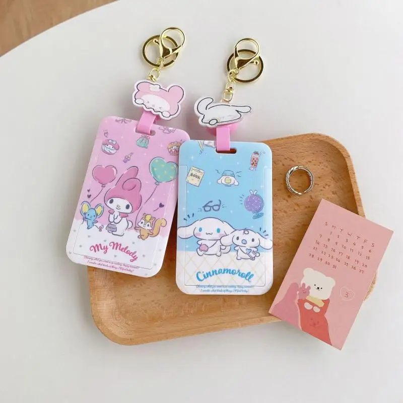 Kawaii Sanrio Hello Kitty Kuromi Cinnamoroll My Melody Id Card Holder Student Creative Slide Bus Card Protective Sleeve For Girl