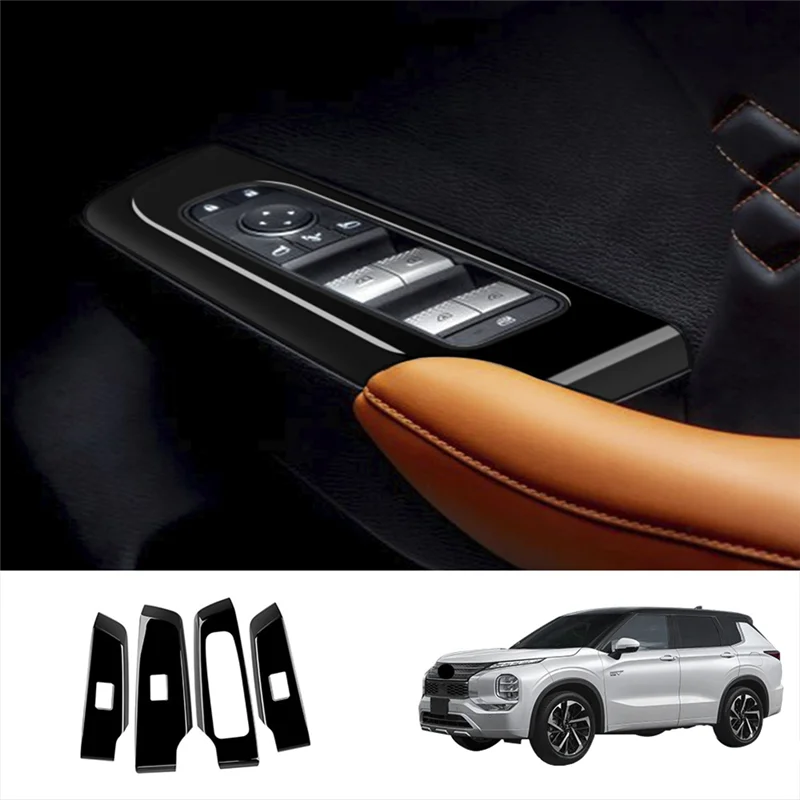 Car Glossy Black Window Glass Lift Button Switch Cover Trim Door Armrest Panel for Mitsubishi Outlander 2022+ RHD