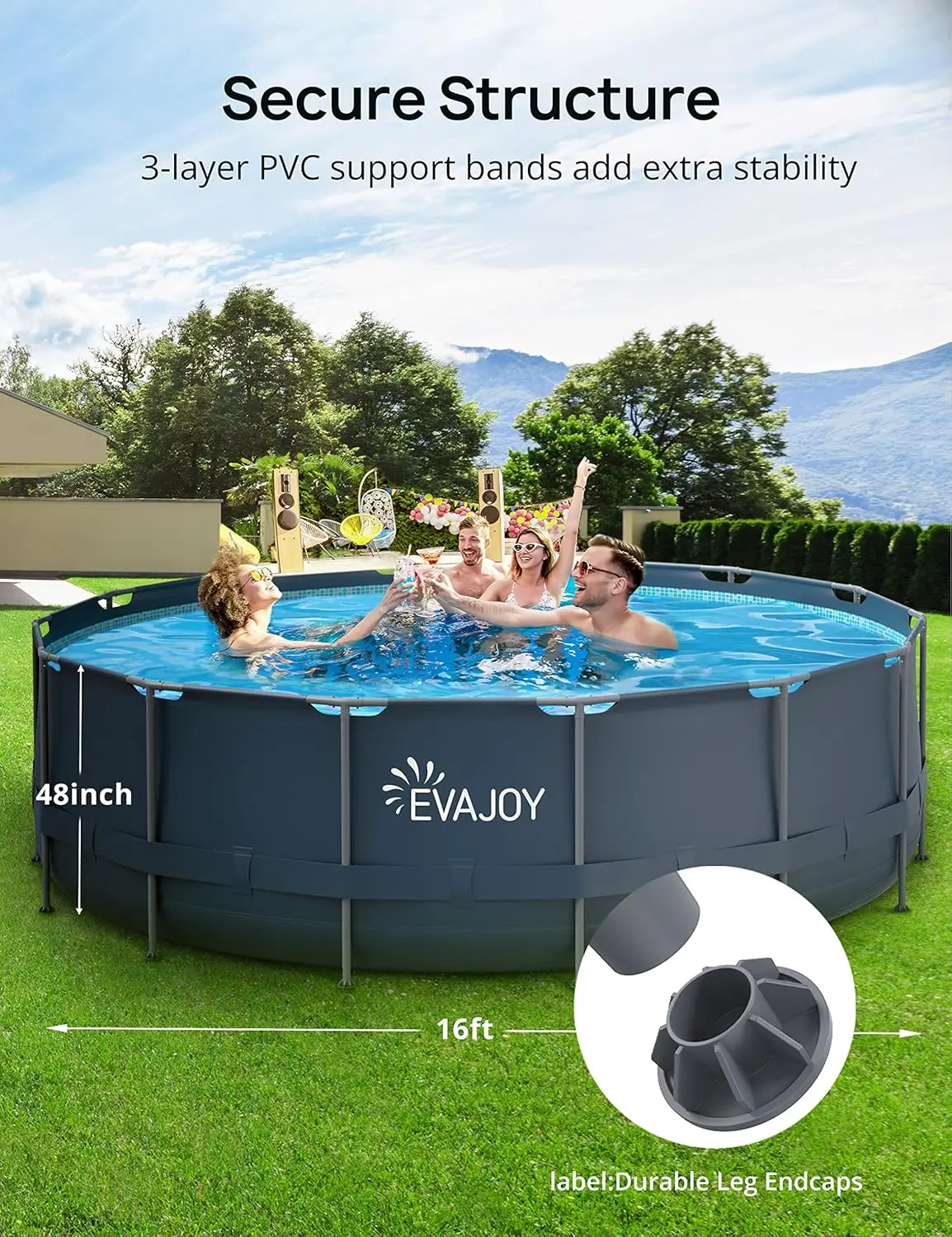 16ft x 48in Metal Frame Swimming Pool Set, Round Above Ground Pool Set with 2000 GPH Sand Filter Pump, Pool Ladder