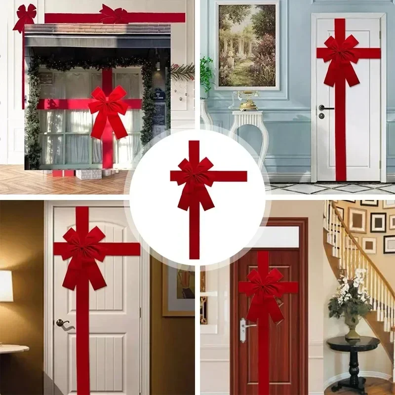 Hot Sale Xmas Large Red Bow DIY Christmas Big Front Door Decor Hanging Wedding Traditional Ready Made Door Bow New Year Decor