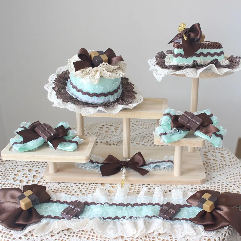 Sweet Handmade Mint‑Chocolate Lolita Hair Accessories, Cake Mini Top Hat, Headband and Hair Clips for Girls Tea Party Matching