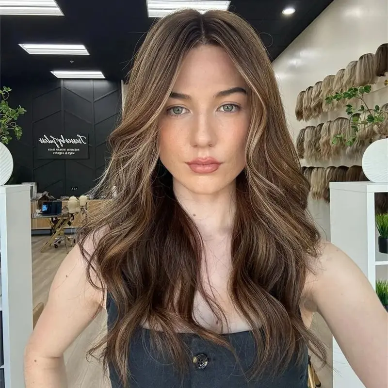 Free Part Ombre Dark Caramel Brown Highlights Synthetic HD Lace Front Wig Natural Body Wave Wig for White Black Women Woman Wigs