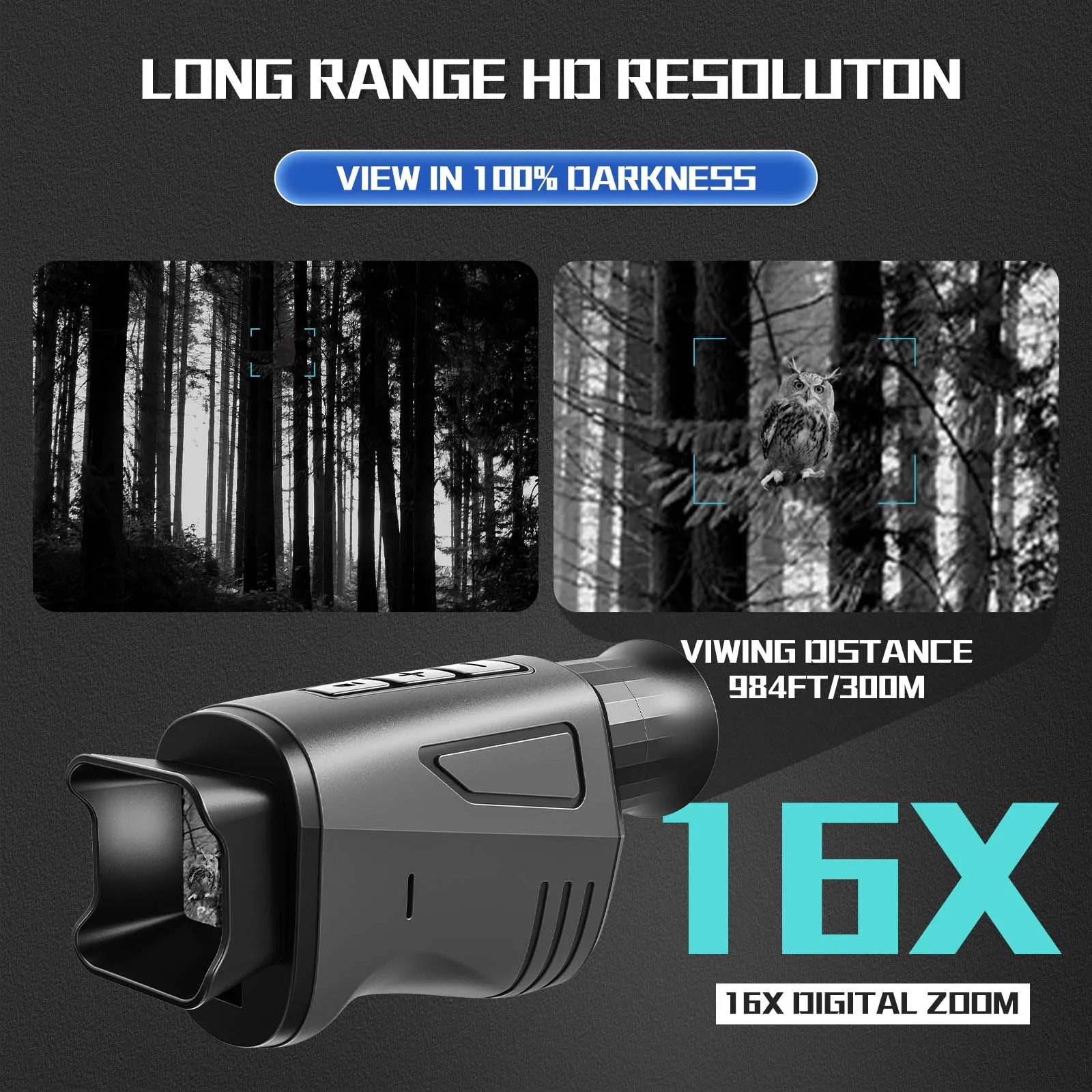كاميرا تعمل بالأشعة تحت الحمراء جهاز أحادي العين للرؤية الليلية 1080P HD 10X تكبير رقمي تلسكوب الصيد البحث في الهواء الطلق الظلام الكامل 300 متر