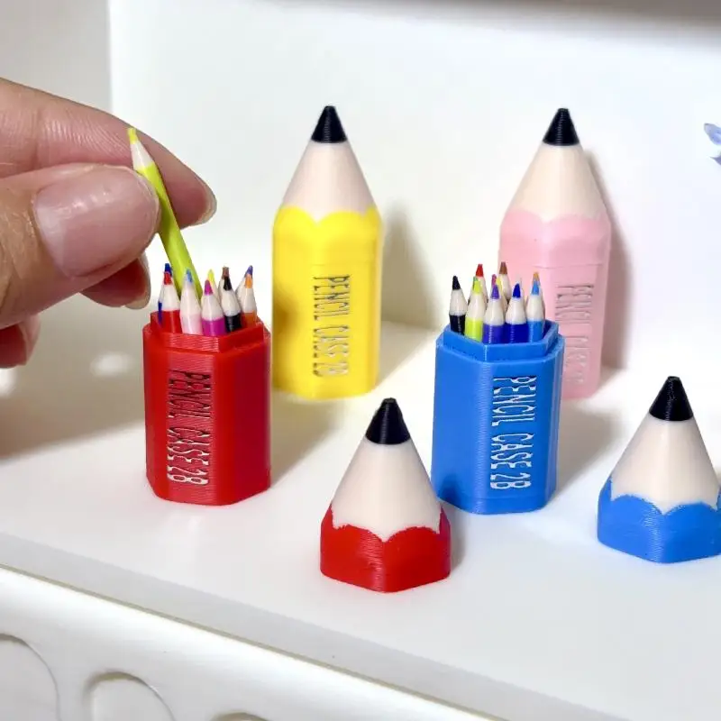 Poppenhuis miniatuur schoolbenodigdheden set gekleurde pennen potloden model voor kinderen fantasiespel poppenhuis desktop kantoor