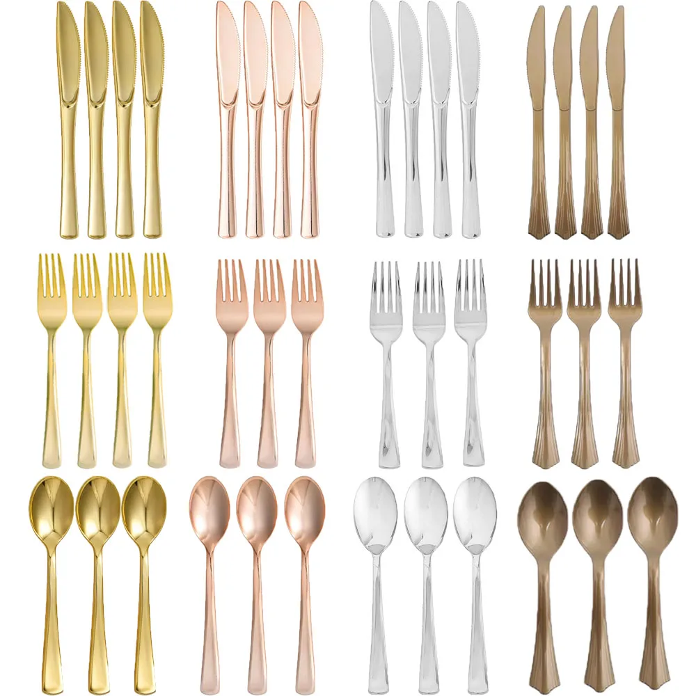 

New Rose Gold Disposable Knife Fork Spoon Cutlery Set Disposable Tableware Birthday Party Decorations Wedding Baby Shower Suppli