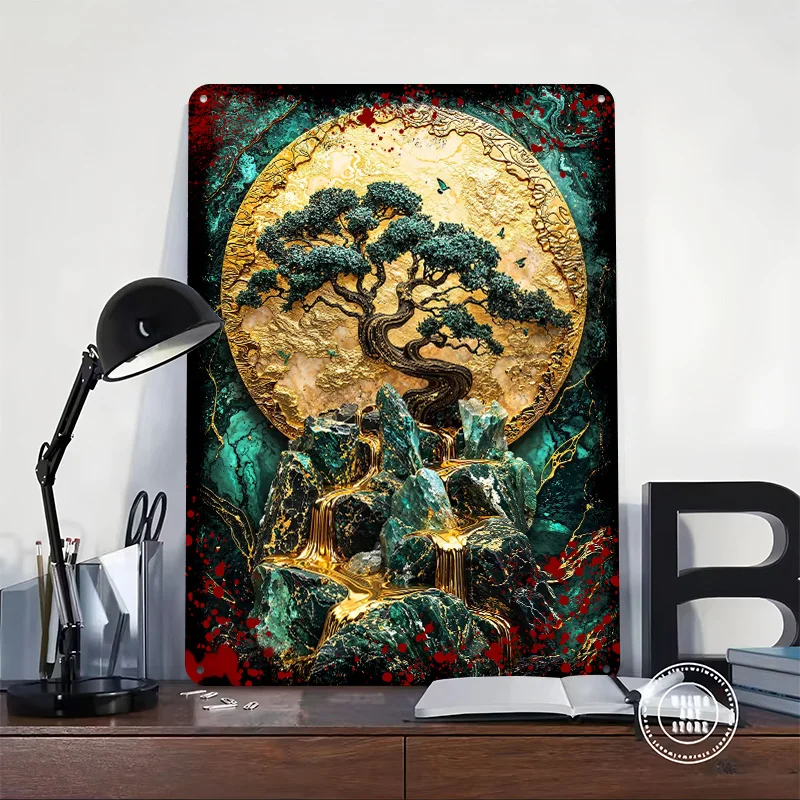 Golden Cascade Kintsugi Printed Poster Customized Wall Art Retro Vintage Metal Tin Signs for Home Bedroom Decoration Gaming Room