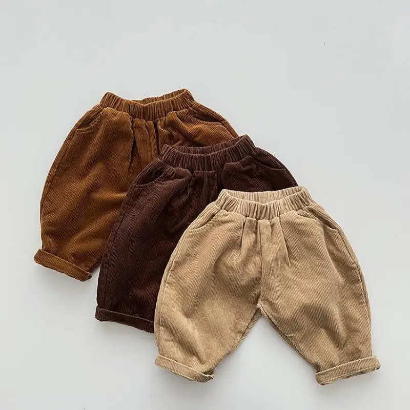 

2025 Autumn New Children Corduroy Trousers Solid Girls Loose Harem Pants Boys Vintage Casual Pants Fashion Kids Clothes