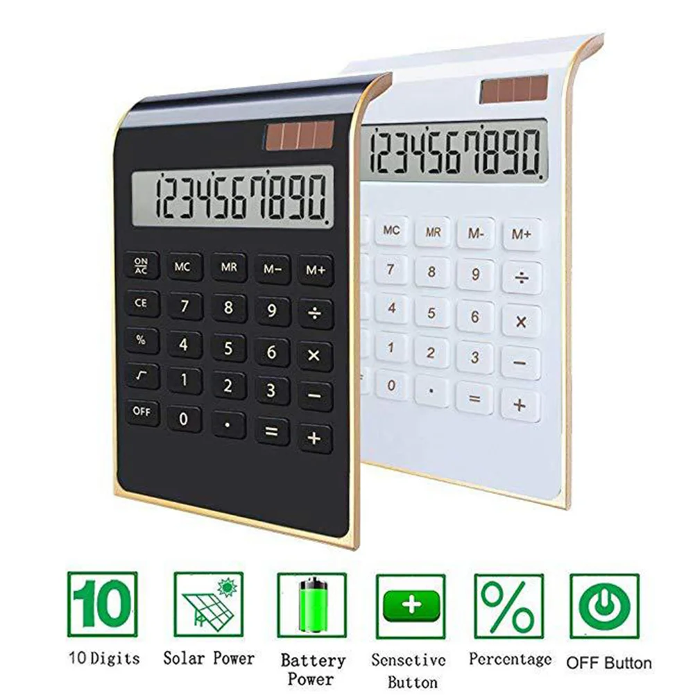 

Portable Solar Powered Electronic Calculator Ultra Thin Gold Frame For Office School Home Use Compact Financial Calculation Tool