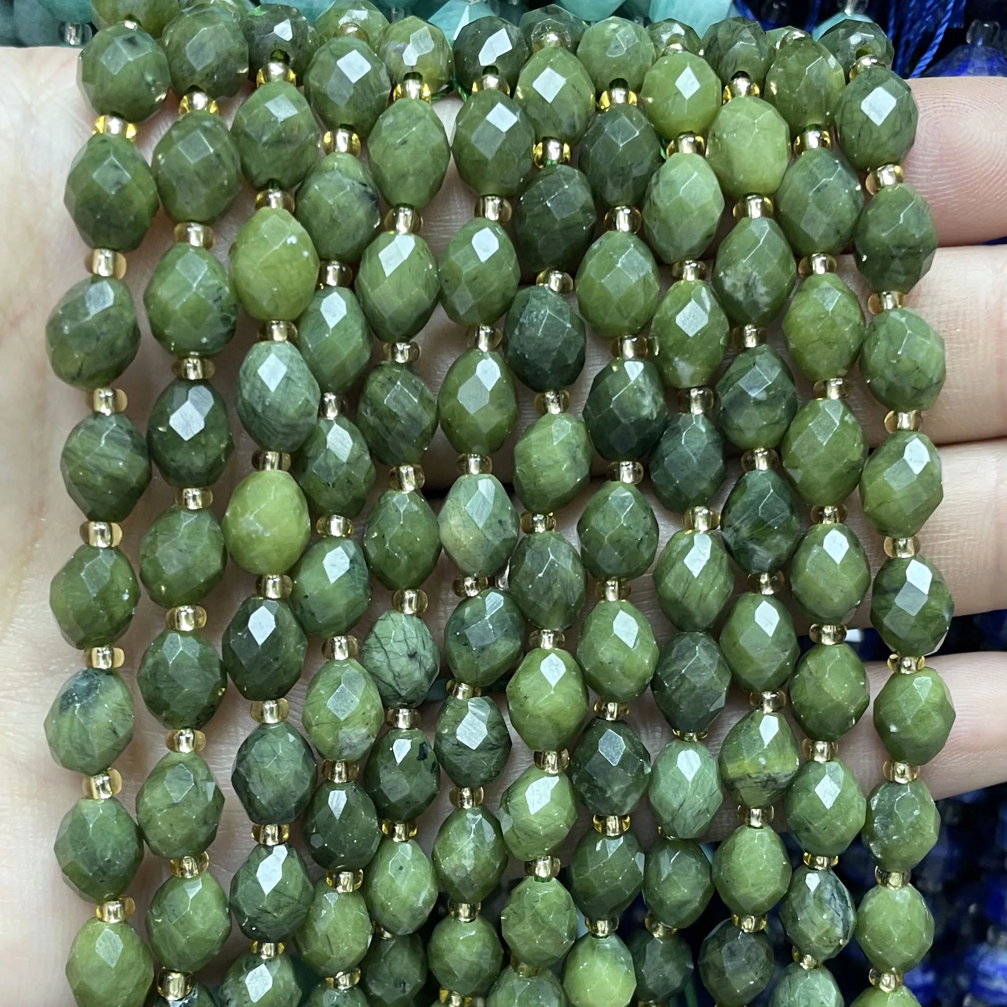 6X8MM Natural Stone Faceted Rice Shape Green Canadian Jades Spacer Beads For Jewelry Making DIY Bracelet Earrings Necklace