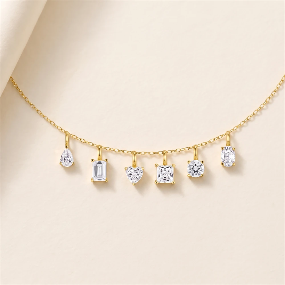 CANNER 925 Sterling Silver Sparkling Zircon Multi Pendant Chain Necklace for Women Jewelry Elegant Wedding Necklace Party Gift