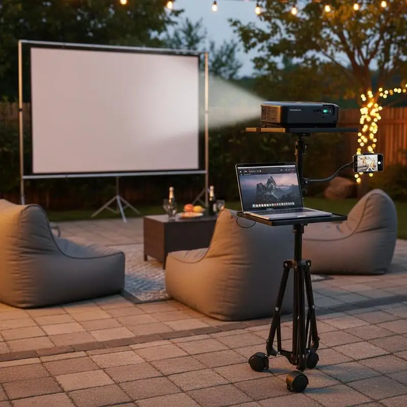 

Free Shipping-Rolling Projector Cart 31.3-67.3" For Outdoor Movies Home Office Studio, Dual Tray Mobile Floor Mount Gooseneck Ph