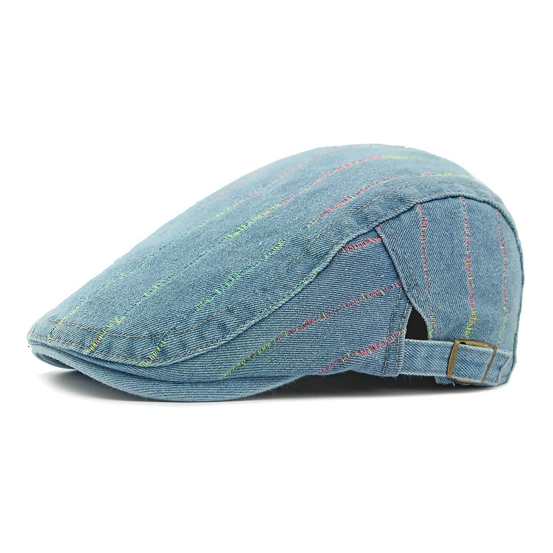 Full-color Striped Double-Sided Adjustable Buckle Denim Front Hat. Trendy Y2K Street Style. Suitable for Daily Wear and Versatil