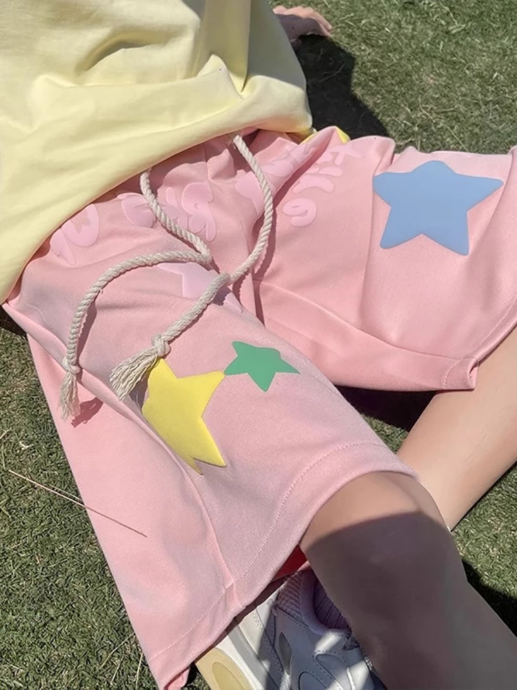 

Loose Fit Durable orts ex Summer Spor Star Print Five Inch Casual Sweatpants Youthful Energy Sle American Leisure P...