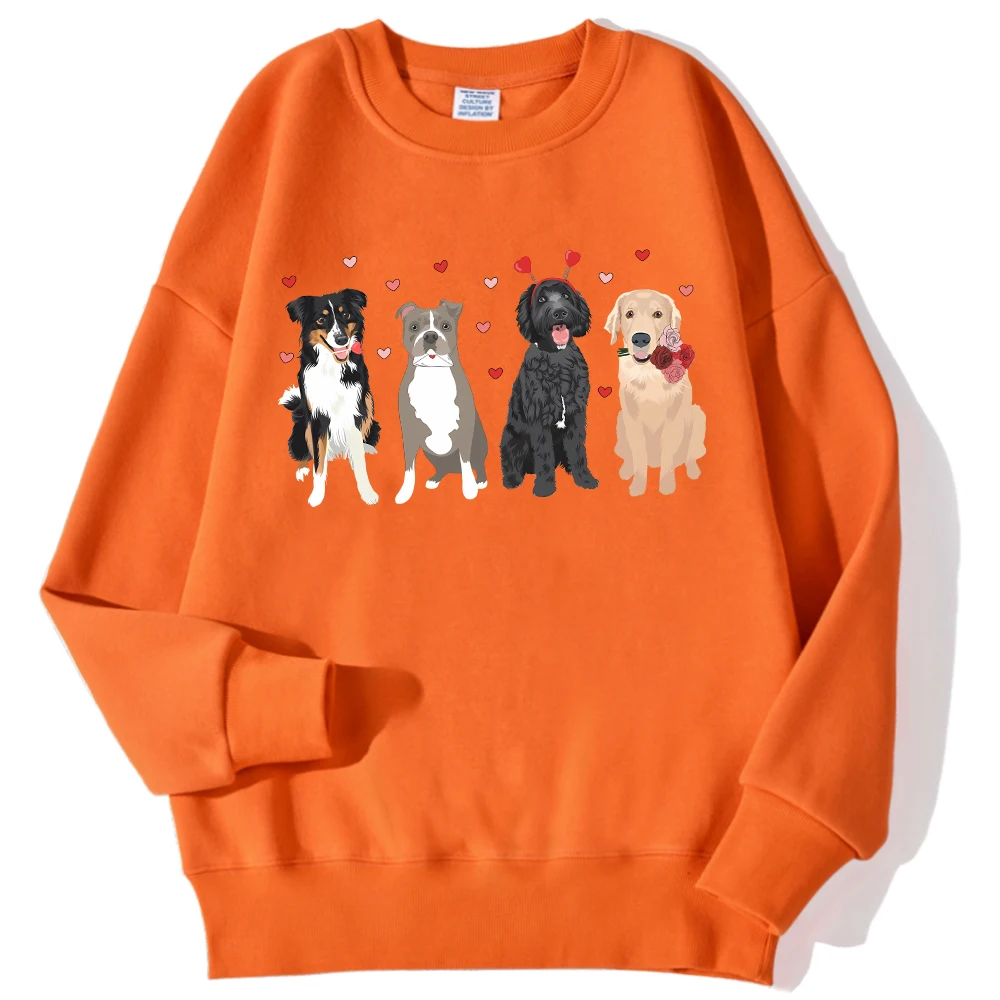 Cartoons Women\'S Hoodie Lovely Dogs & Heart Printing Sweatshirt Loose Crewneck Warm Fleece Pullover Autumn Winter Streetwear