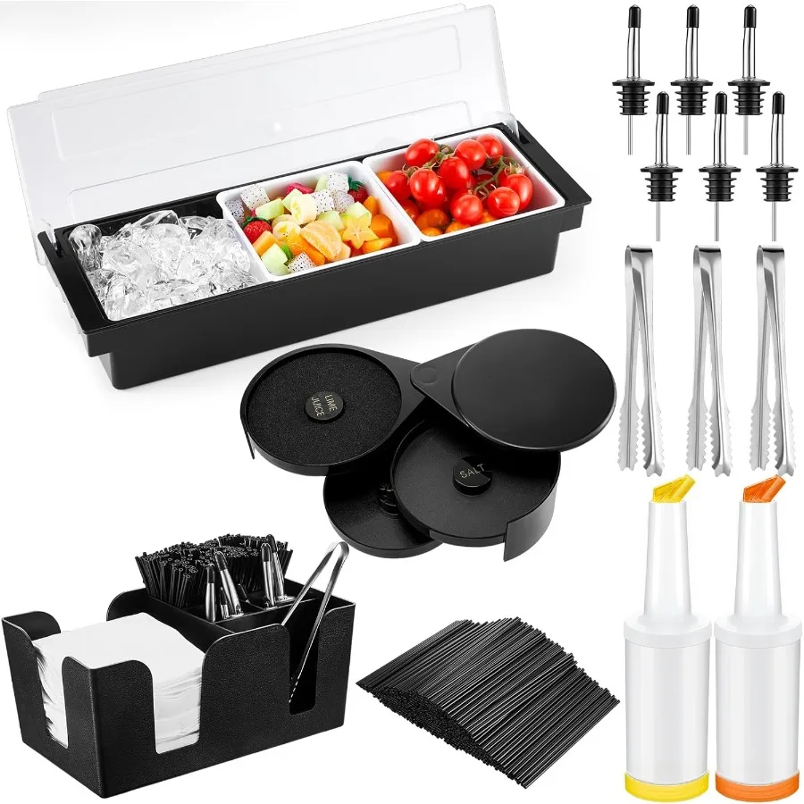 

Поднос для гарниров с крышкой Caddy 3-уровневый стеклянный риммер 12 разливателей для бутылок из нержавеющей стали 2 пластиковых бутылки для наливания сока 1000 шт. C