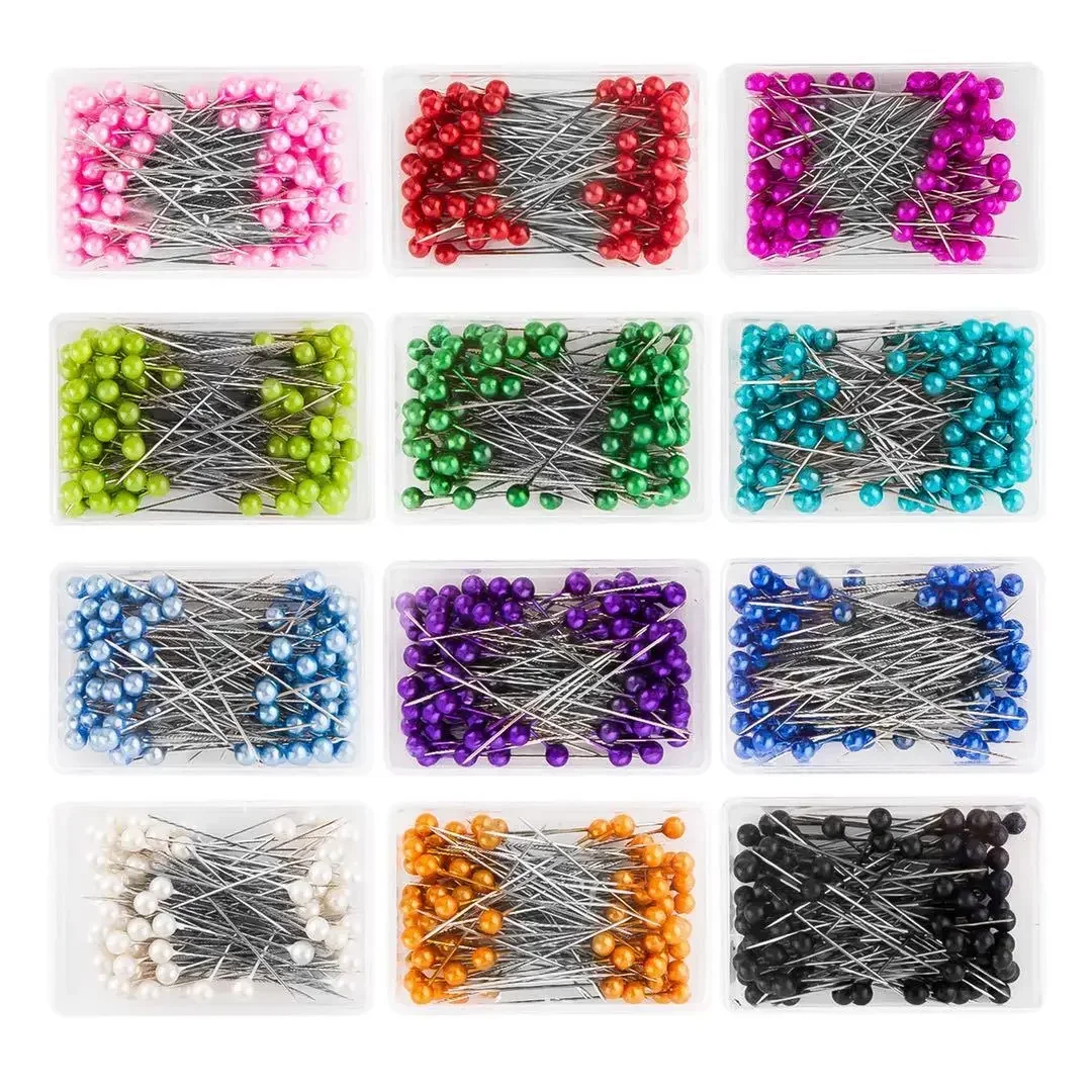 100Pcs/Box 38cm Colorful Round Pearl Head Needles Stitch Straight Push Sewing Pins For Dressmaking DIY Sewing Tools Positioning