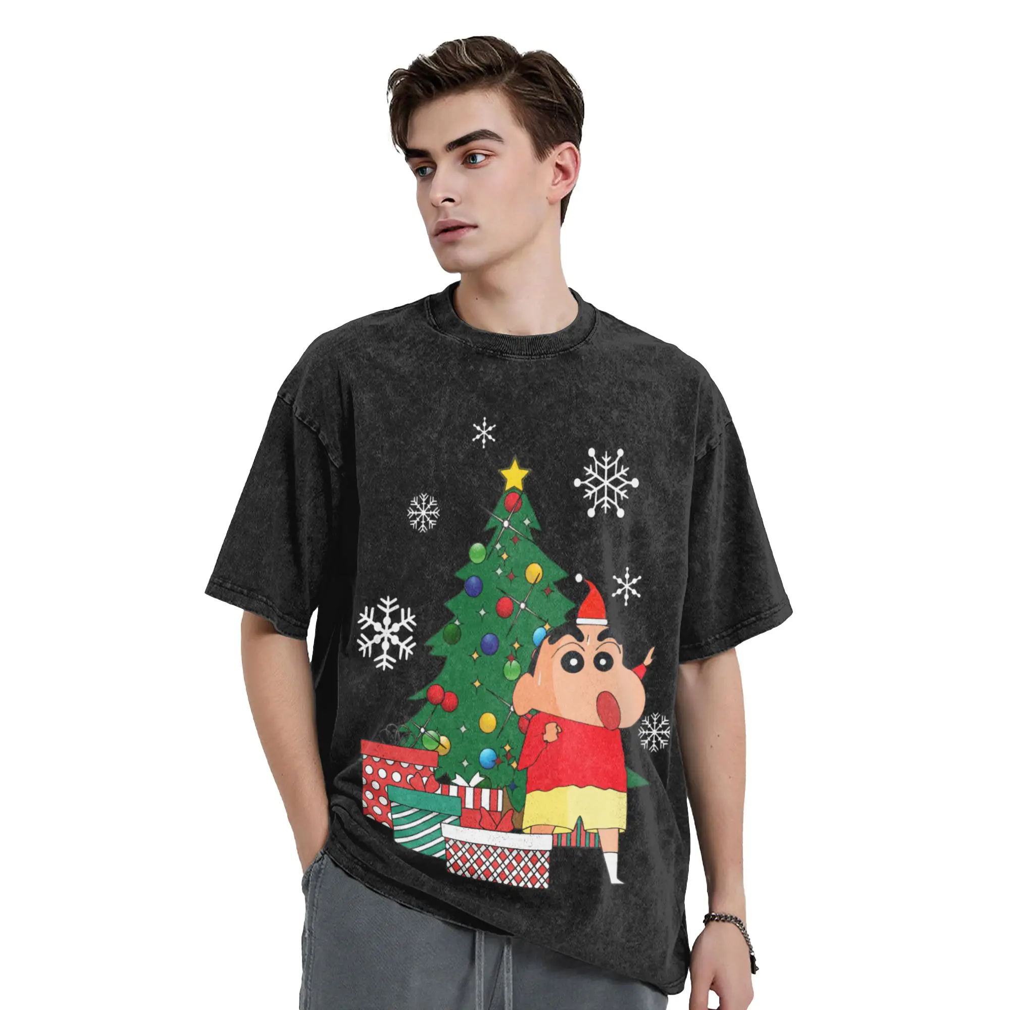 Crayons Shin-Chans Christmas Washed T Shirts Streetwear Vintage T-Shirts  Tees Tops for Men Women Short Sleeve Oversize Graphic
