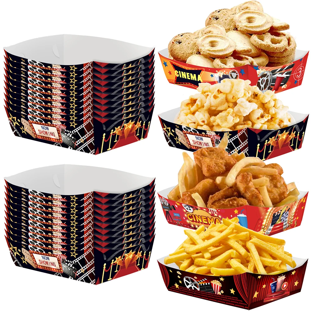 4/12/24 Pcs Movie Night Paper Food Trays Boat Disposable Trays Kraft Paper Boat Boxes for Movie Theme Birthday Party Supplies