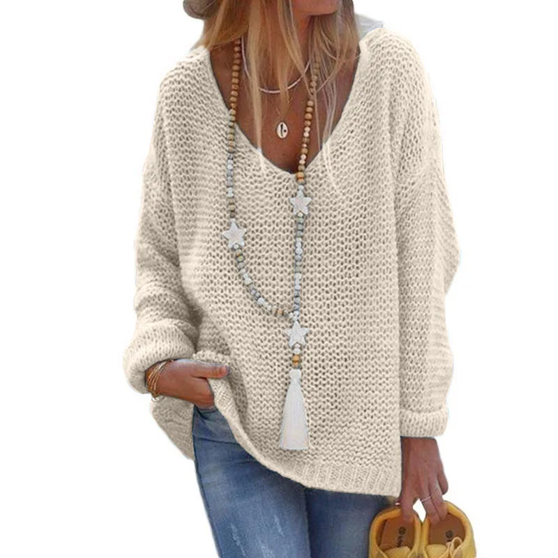 2024 New European and American Women\'s Knitted Sweater with V-neck Long Sleeve Knit Top