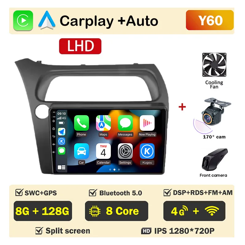 Autoradio scherm voor Honda Civic Hatchback 2006-2011 Carplay Android Auto Player Multimedia 4G WIFI GPS Navigatie 2Din Stereo